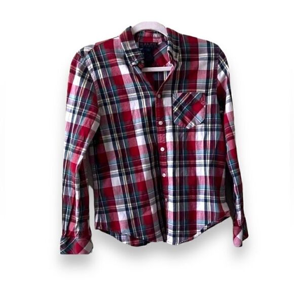 Ralph Ralph Lauren RED Button Down Shirt Women’s Medium Plaid - Picture 1 of 9